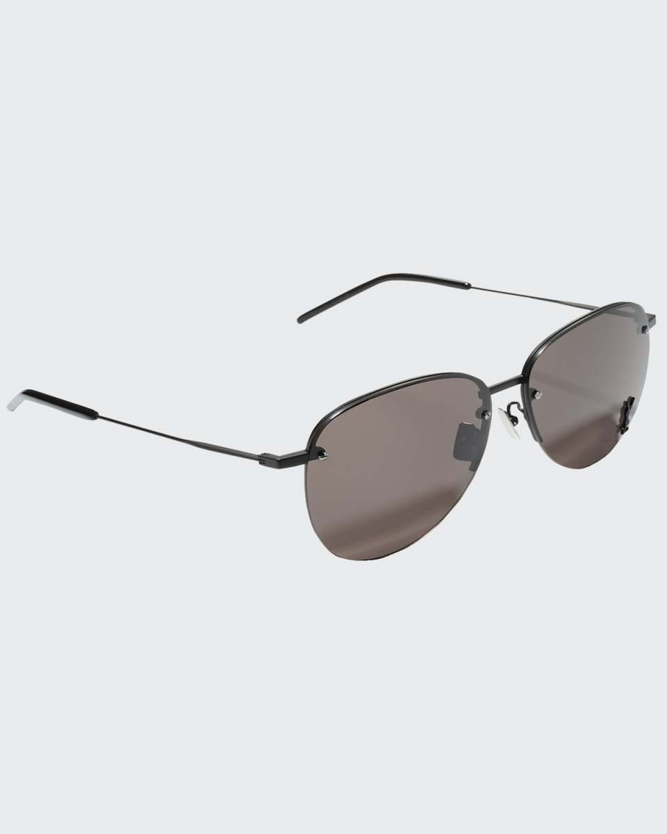 YSL Semi-Rimless Metal Aviator Sunglasses